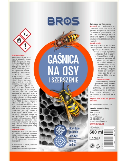 Zdjęcie: Preparat do likwidacji os i szerszeni 600 ml BROS