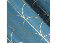 Zdjęcie: Zasłona ze złotym nadrukiem Cande 140x250 cm niebieska na przelotkach EUROFIRANY