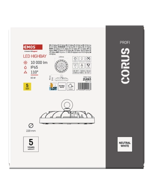 Zdjęcie: Oprawa przemysłowa LED Highbay Corus 83W, 10000lm NW EMOS