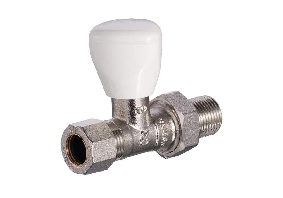 Zdjęcie: Zawór grzejnikowy zasilający prosty 1/2" z przyłączem zaciskanym do rury miedzianej 15 mm CALIDO