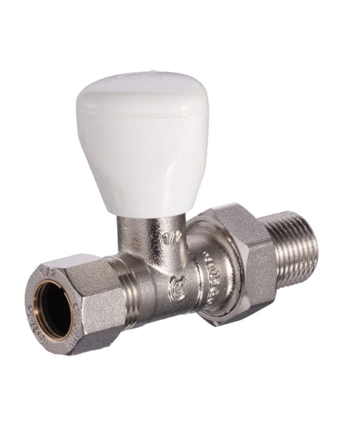 Zdjęcie: Zawór grzejnikowy zasilający prosty 1/2" z przyłączem zaciskanym do rury miedzianej 15 mm CALIDO