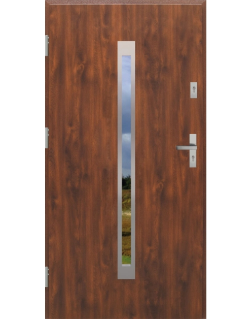 Zdjęcie: Drzwi zewnętrzne stalowo-drewniane Disting Otello 11 Dąb złoty 80 cm lewe KR CENTER