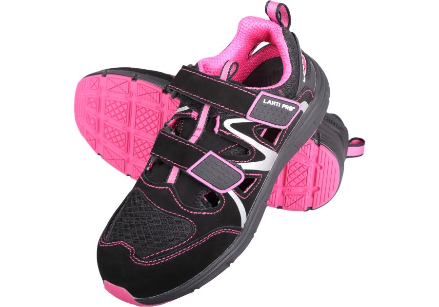 Zdjęcie: Sandały damskie zamsz/dzianina czarno-różowe, s1 src,41, CE, LAHTI PRO