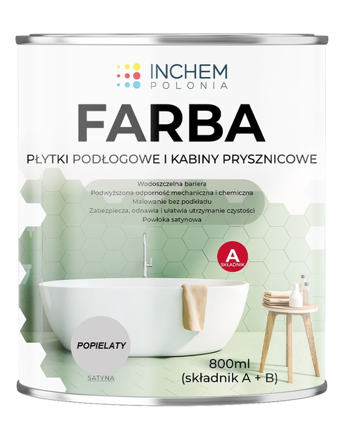 Zdjęcie: Farba Płytki podłogowe kabiny prysznicowe, popielaty, zestaw 800 ml INCHEM POLONIA