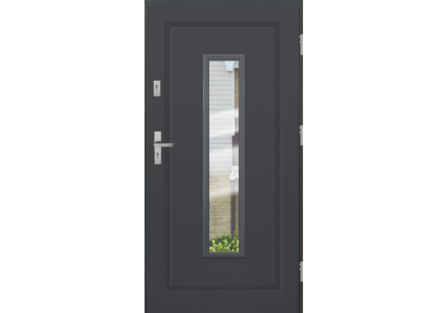 Zdjęcie: Drzwi zewnętrzne stalowo-drewniane Disting Mario 09 Antracyt 80 cm prawe KR CENTER