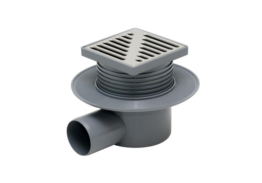 Zdjęcie: Wpust kanalizacyjny regulowany z wyjściem bocznym 110 mm + kołnierz z rusztem nierdzewnym TYCNER