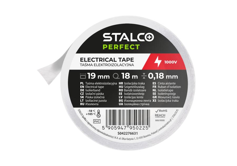 Zdjęcie: Taśma izolacyjna PVC 0,18 mm x 19 mm x 18 m biały STALCO PERFECT
