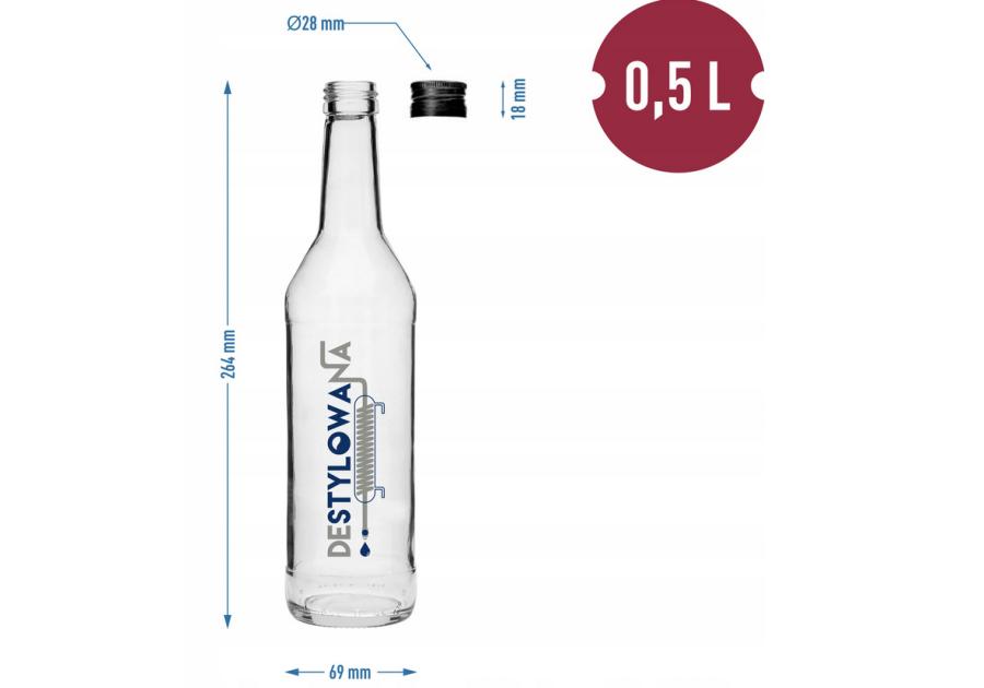 Zdjęcie: Butelka 500 ml z zakrętką i nadrukiem Destylowana 631426 BROWIN