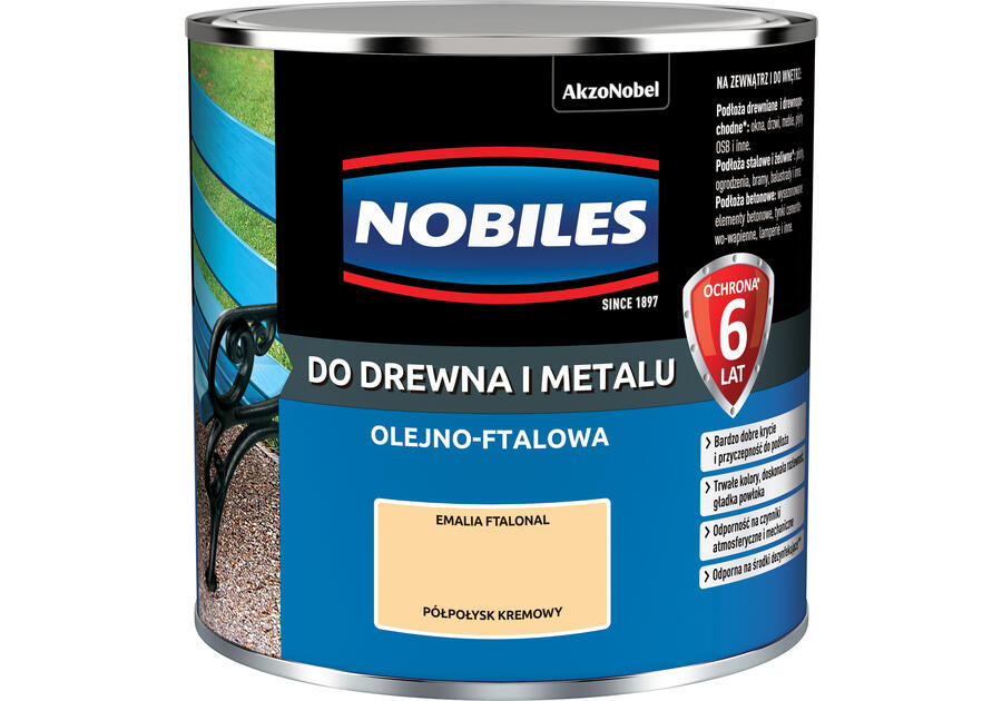 Zdjęcie: Farba ftalowa do drewna i metalu Ftalonal 0,25 L kremowy półpołysk NOBILES