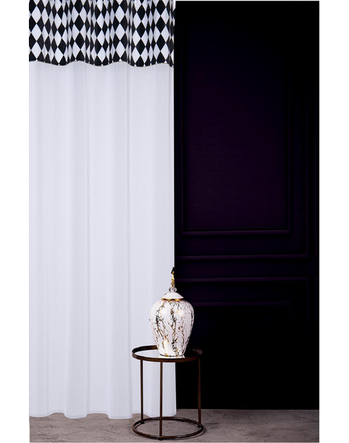 Zdjęcie: Firana z kantą welwetową ideal chic light biało-czarna+złota wszywka 140x270 cm CHIC HOME