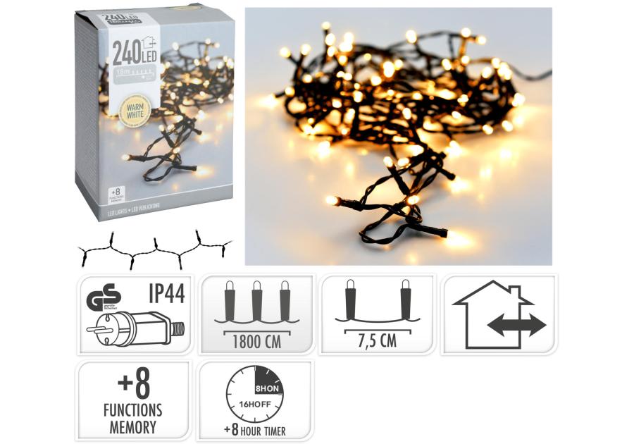 Zdjęcie: Łańcuch świetlny 18 m 240 led ciepły biały KOOPMAN