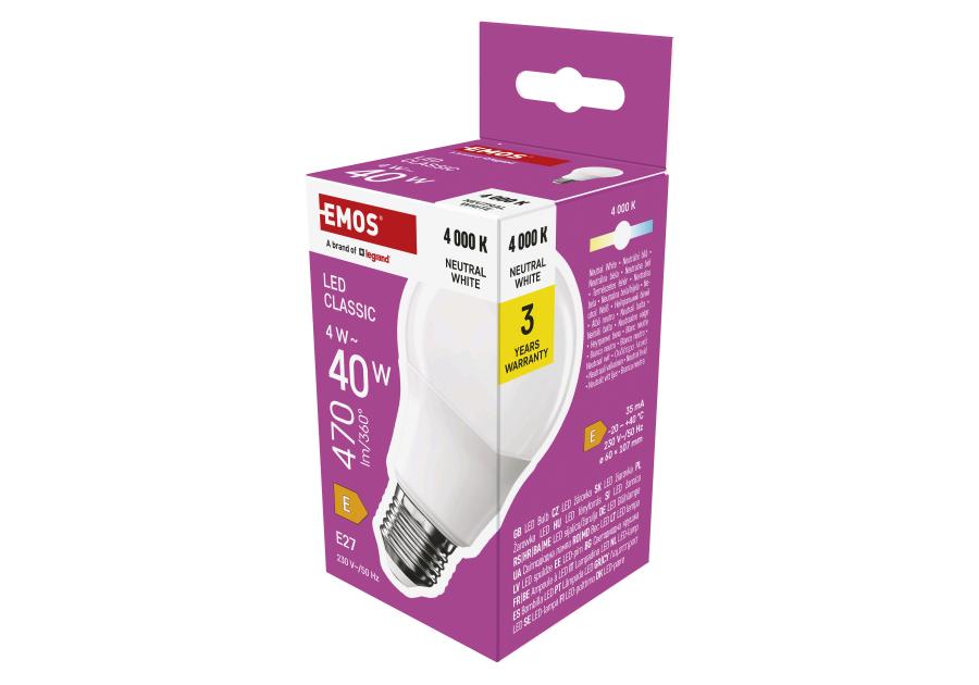 Zdjęcie: Żarówka LED A60 4 W 470 lm E27 światło neutralne EMOS