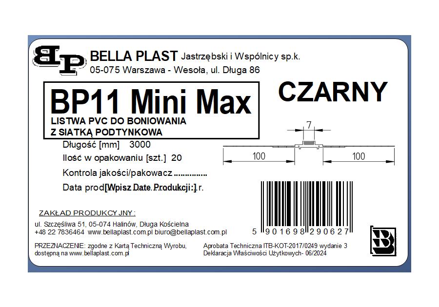 Zdjęcie: Listwa PVC do boniowania z siatką BP11 MINI MAX L300 czarny BELLA PLAST