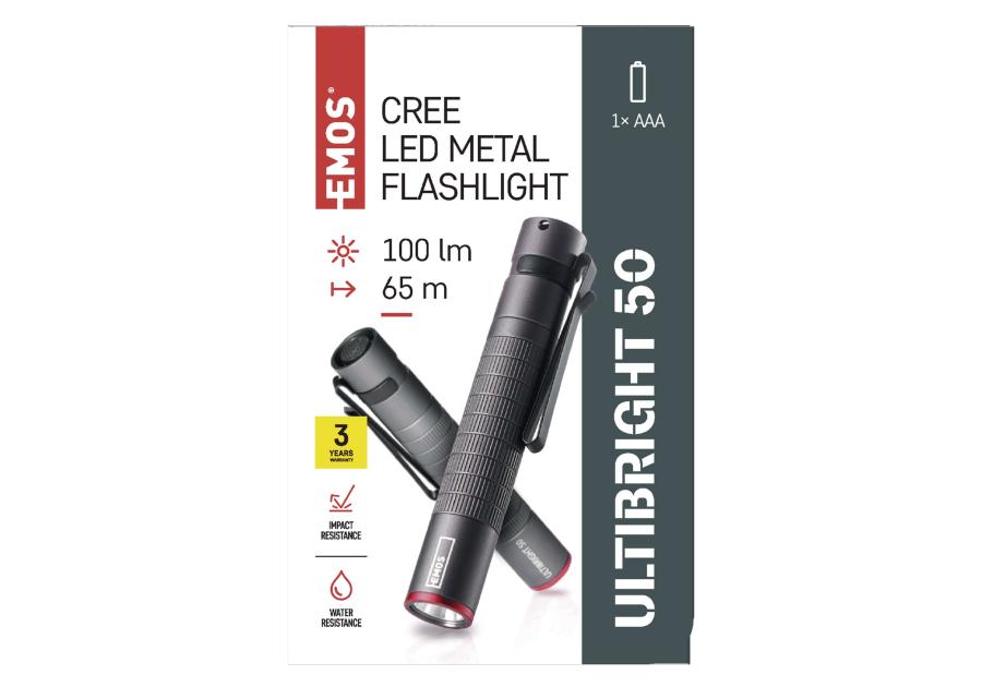 Zdjęcie: Latarka metalowa Cree LED Ultibright 50, 100lm, 1xAAA EMOS