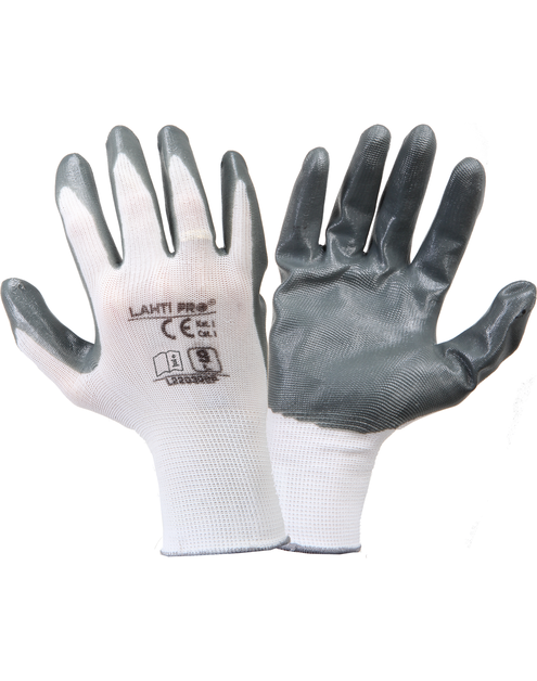 Zdjęcie: Rękawice nitrylowe  szaro-białe, 12 par, 7, CE, LAHTI PRO