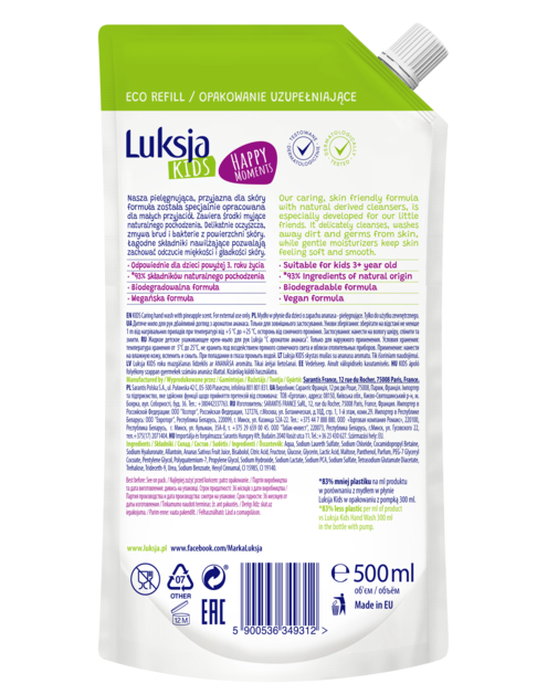 Zdjęcie: Mydło w płynie dla dzieci Kids happy moments 0,5 L zapas LUKSJA