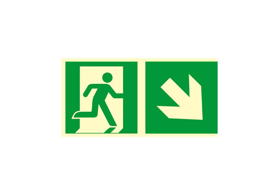 Zdjęcie: Oznaczenie "Kierunek do wyjścia drogi ewakuacyjnej schodami w dół w prawo" 15x30 cm METRO