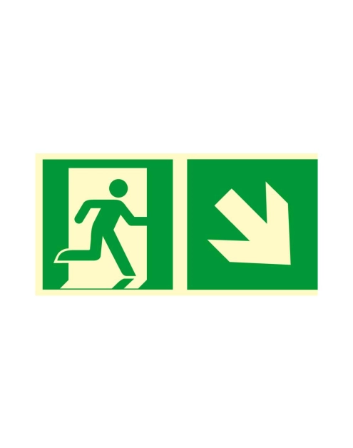Zdjęcie: Oznaczenie "Kierunek do wyjścia drogi ewakuacyjnej schodami w dół w prawo" 15x30 cm METRO