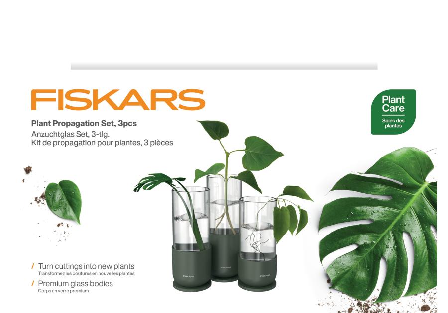 Zdjęcie: Zestaw szklanych pojemników do propagacji roślin Plant Care z metalową podstawą FISKARS