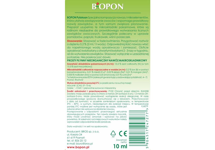 Zdjęcie: Nawóz Pyloksan 10 ml ułatwiający zawiązanie owowców BOPON