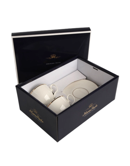 Zdjęcie: Zestaw 2 filiżanek do kawy Mariapaula ecru Złota Linia 220 ml i spodków 15 cm Gift Box ALTOMDESIGN