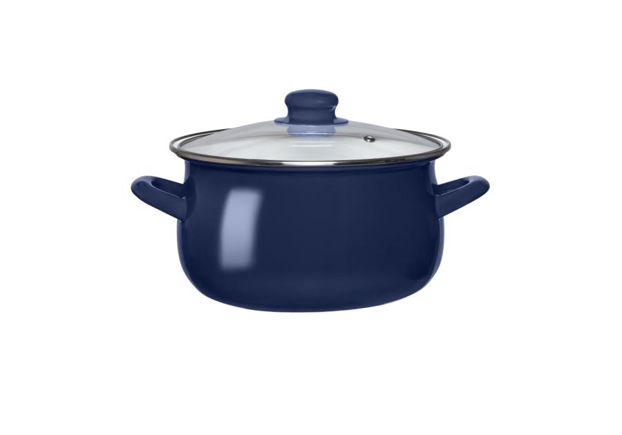 Zdjęcie: Garnek emaliowany 20 cm - 2,7 L granatowy z pokrywą szklaną ALTOMDESIGN