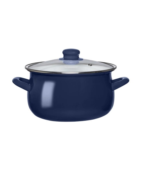 Zdjęcie: Garnek emaliowany 20 cm - 2,7 L granatowy z pokrywą szklaną ALTOMDESIGN