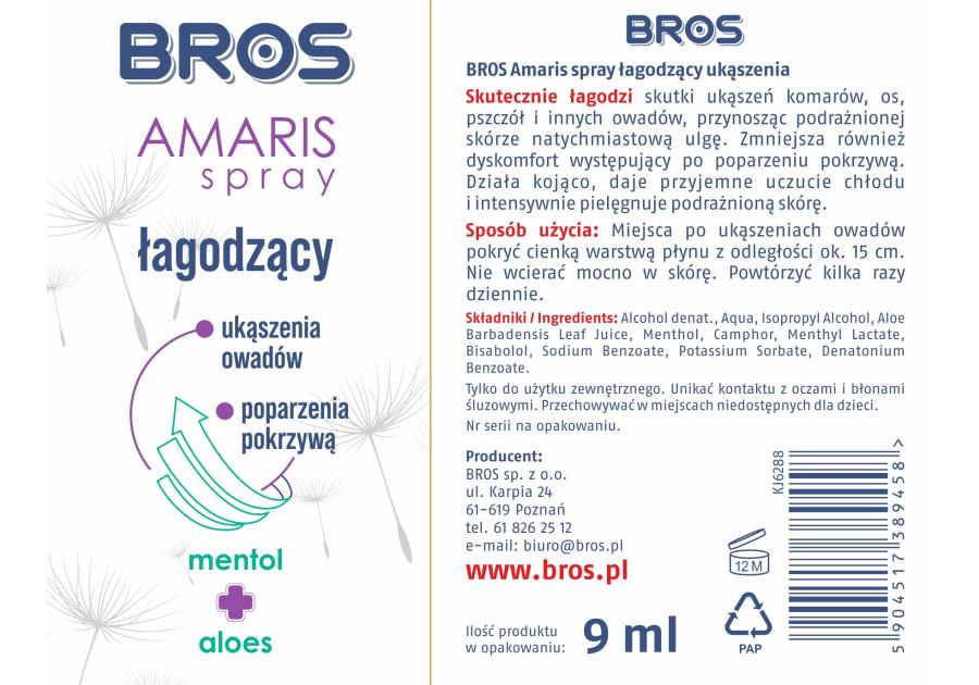 Zdjęcie: Spray łagodzący ukąszenia Amaris 9 ml BROS