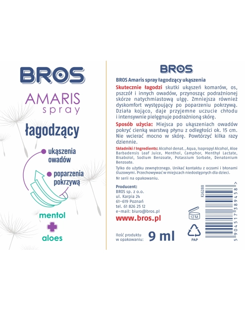 Zdjęcie: Spray łagodzący ukąszenia Amaris 9 ml BROS