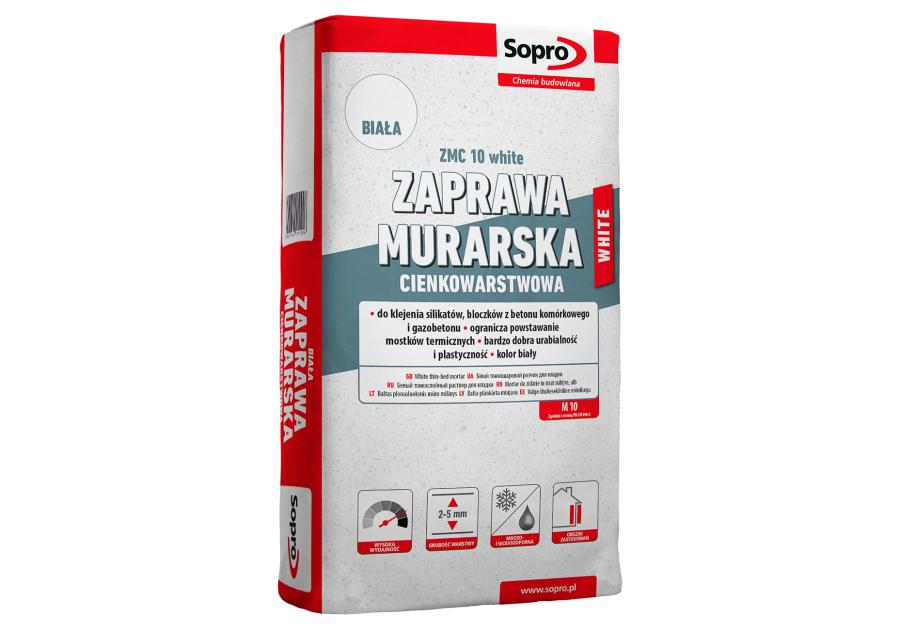 Zdjęcie: Biała zaprawa murarska cienkowarstwowa ZMC 10 SOPRO
