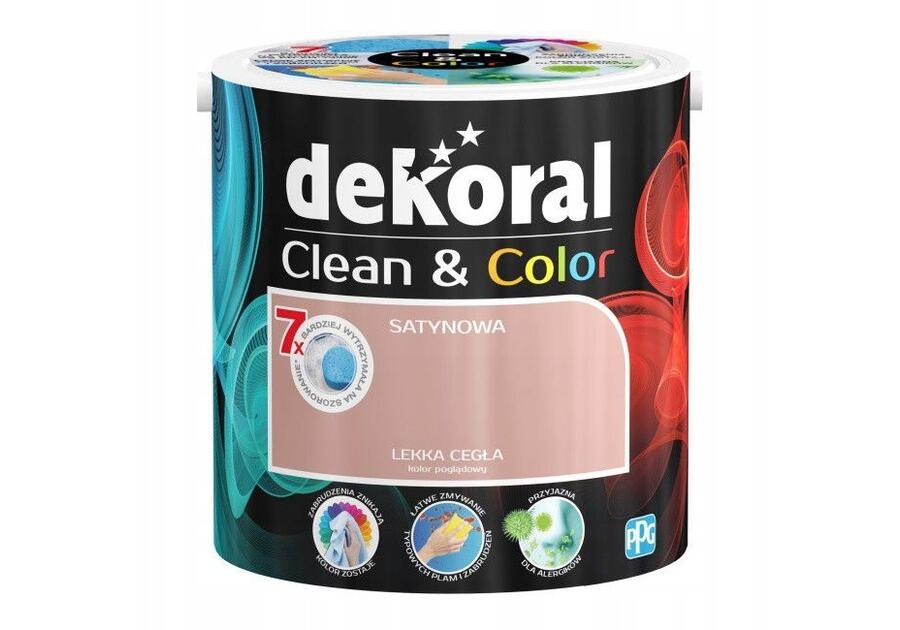 Zdjęcie: Farba satynowa Clean&Color 2,5 L lekka cegła DEKORAL