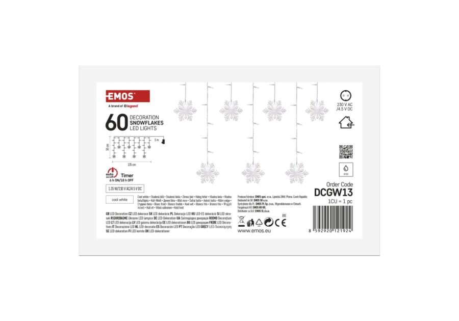 Zdjęcie: Girlanda 60 LED sople śnieżynki 135x50 cm zimna biel, IP20 EMOS