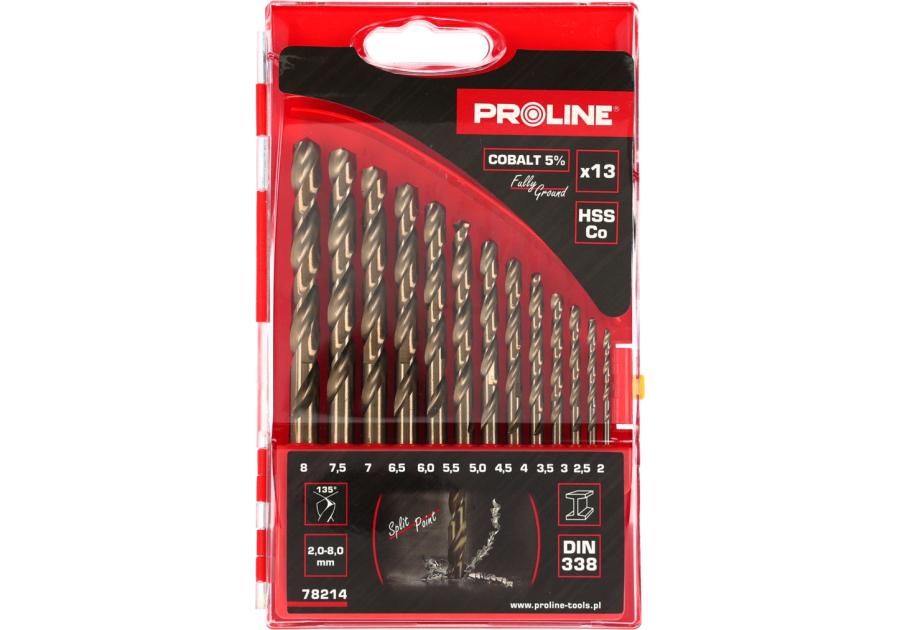 Zdjęcie: Wiertła do metalu HSSCo DIN338 szlifowane 13 szt. 2-8 mm PROLINE