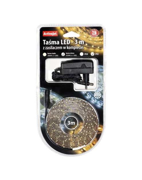 Zdjęcie: Taśma LED AJE-Z180L3528WCI 3 m z zasilaczem barwa zimna IP65 ACTIVEJET
