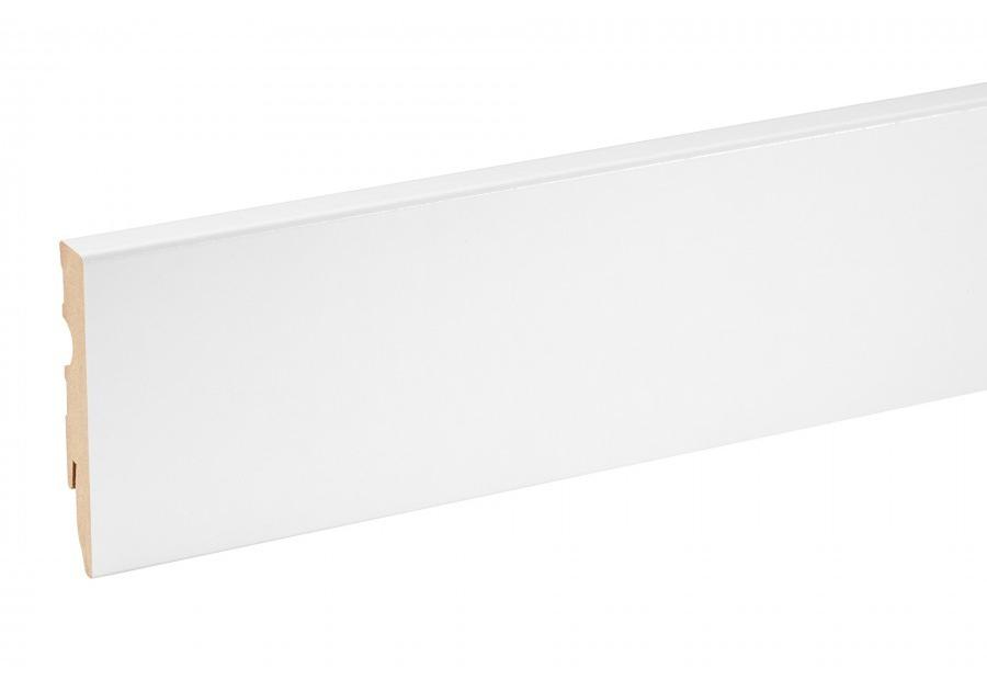 Zdjęcie: Listwa przypodłogowa MDF Biały RAL 9003 okleina półmat 8x1,4 cm kwadrat R3 Cezar 220 cm CEZAR