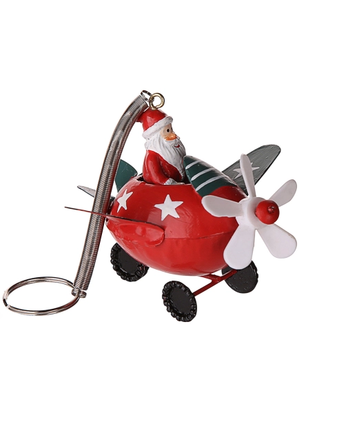 Zdjęcie: Zawieszka metalowa Mikołaj w samolocie na sprężynie 10x8x7,5 cm ALTOMDESIGN