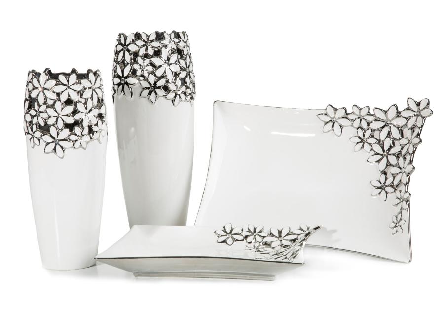 Zdjęcie: Wazon Mistic 14x14x34 cm biało-srebrny EUROFIRANY