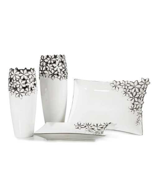 Zdjęcie: Wazon Mistic 14x14x34 cm biało-srebrny EUROFIRANY