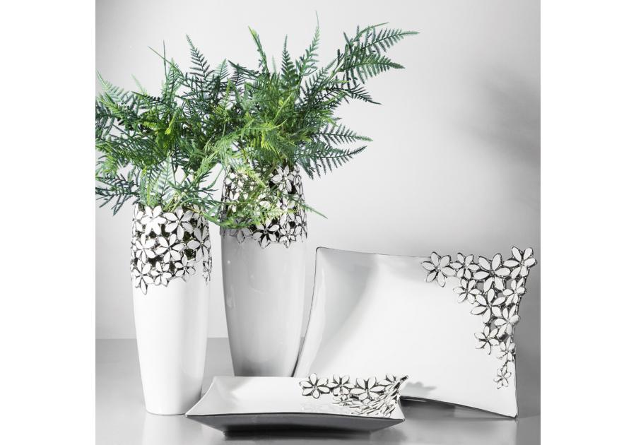 Zdjęcie: Wazon Mistic 14x14x34 cm biało-srebrny EUROFIRANY