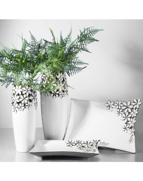 Zdjęcie: Wazon Mistic 14x14x34 cm biało-srebrny EUROFIRANY