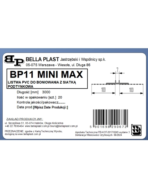 Zdjęcie: Listwa PVC do boniowania z siatką BP11 Mini Max L300 biały BELLA PLAST
