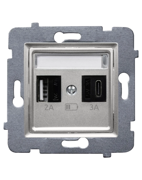 Zdjęcie: Ładowarka szybka USB A+C (A-10 W, C-20 W), bez ramki Rosa srebrny metalik POLMARK