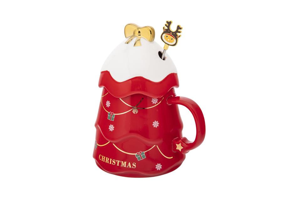 Zdjęcie: Kubek choinka czerwona 500 ml z pokrywką i mieszadełkiem ALTOM DESIGN