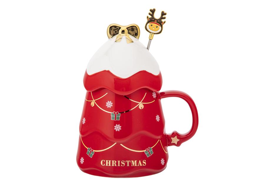 Zdjęcie: Kubek choinka czerwona 500 ml z pokrywką i mieszadełkiem ALTOM DESIGN