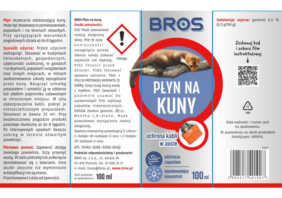 Zdjęcie: Płyn na kuny 100 ml BROS