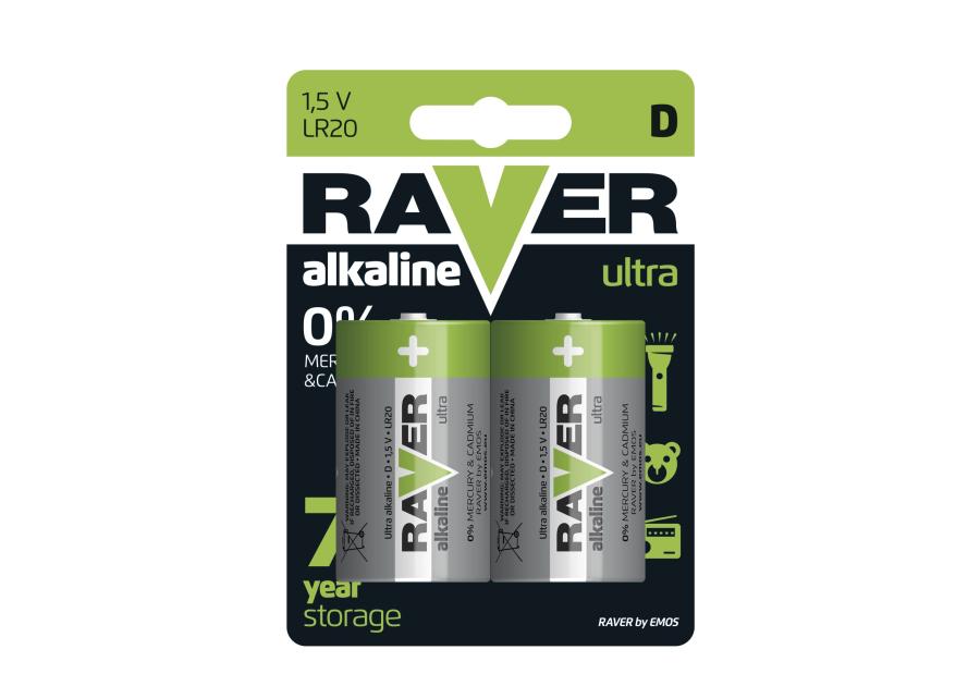 Zdjęcie: Bateria alkaliczna Raver Ultra Alkaline D (LR20) blister 2 EMOS