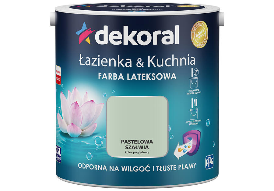 Zdjęcie: Farba lateksowa Łazienka&Kuchnia pastelowa szałwia 2,5 L DEKORAL