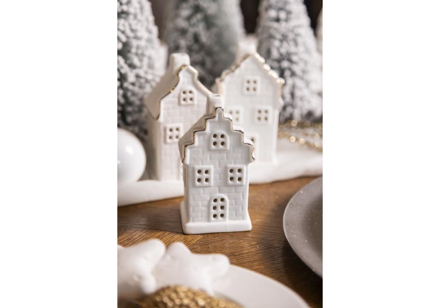 Zdjęcie: Domek ceramiczny LED 6x5x11 cm biały ze złotą linią ALTOMDESIGN