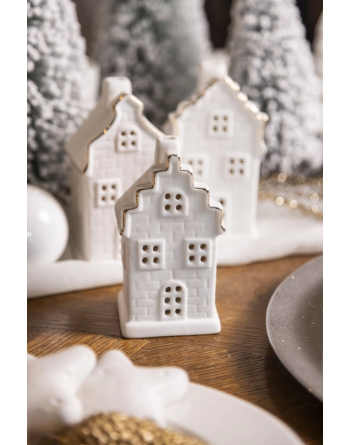 Zdjęcie: Domek ceramiczny LED 6x5x11 cm biały ze złotą linią ALTOMDESIGN