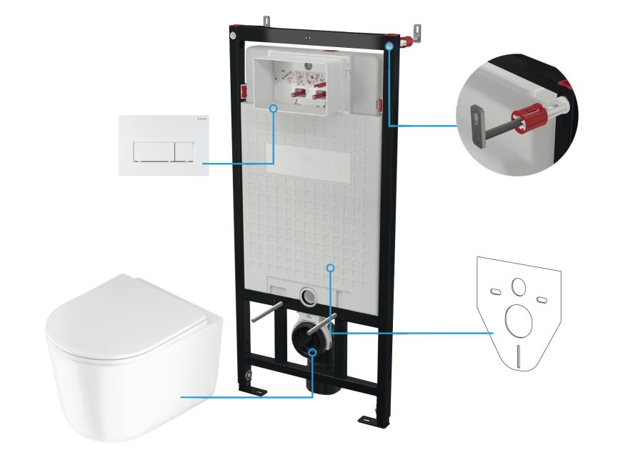Zdjęcie: Zestaw podtynkowy - stelaż, przycisk bianco, deska, miska wisząca bezkołnierzowa Jasmin DEANTE